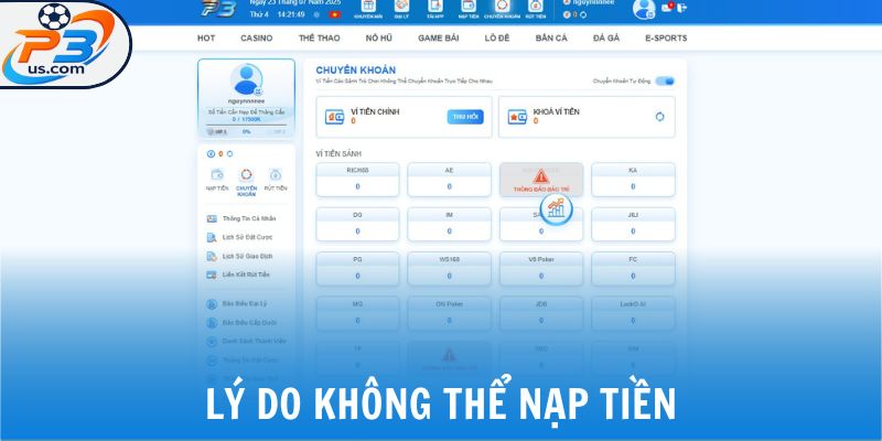 Lý do không thể nạp tiền